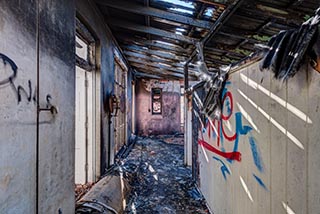 Fire damaged upstairs corridor in St. John's Orphanage