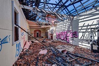 Fire damaged upstairs room in St. John's Orphanage