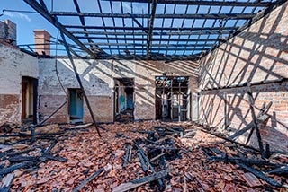 Burnt-out room in St. John's Orphanage