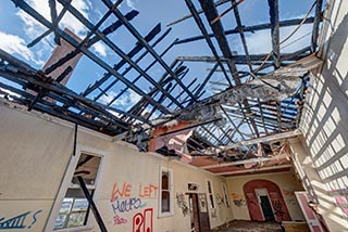 Fire damaged upstairs room in St. John's Orphanage