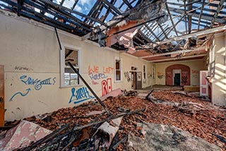 Fire damaged upstairs room in St. John's Orphanage