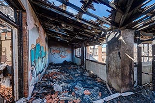 Fire damaged upstairs corridor in St. John's Orphanage