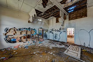 Fire damaged upstairs room in St. John's Orphanage