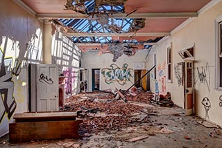 Fire damaged upstairs room in St. John's Orphanage