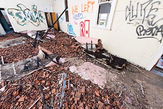 Fire damaged upstairs room in St. John's Orphanage