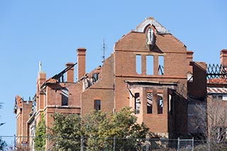 Burnt-out front wing of St. John's Orphanage