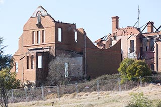 Burnt-out front wing of St. John's Orphanage