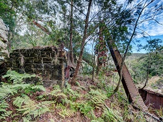 Abandoned boiler and steam crane at Wondabyne Quarry