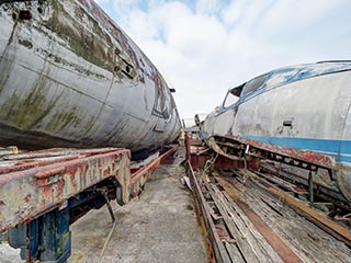 Convair 240 and Ryan Navion in a junkyard in Mie Prefecture, Japan