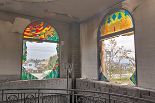 Burnt Out Wedding Venue Broken Stained Glass Windows