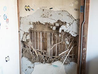 Decaying door in abandoned Japanese house