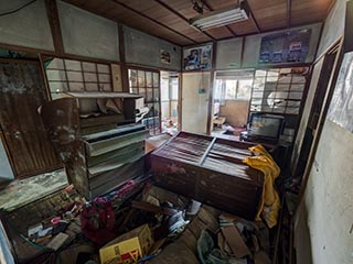 Collapsing floor in abandoned Japanese house