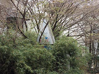 Hotel Bluebird sign obscured by vegetation