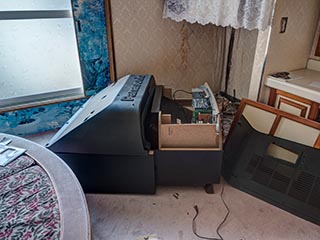 Toppled TV set in Hotel Gaia