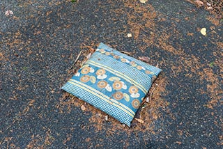 Cushion on driveway of Hotel Gaia