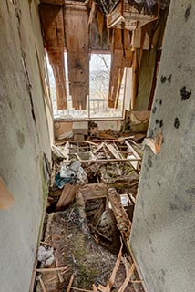 Abandoned Love Hotel Sekitei Decaying Room with Collapsing Floor and Ceiling