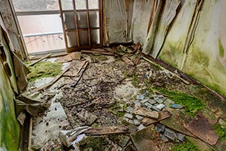 Abandoned Love Hotel Sekitei Decaying Room with Collapsing Ceiling