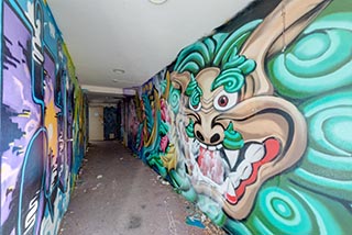 Abandoned Hotel Tropical Corridor Graffiti