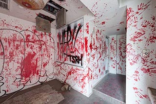 Abandoned Hotel Tropical Guest Room with Bloody Handprints