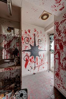 Abandoned Hotel Tropical Guest Room with Bloody Handprints