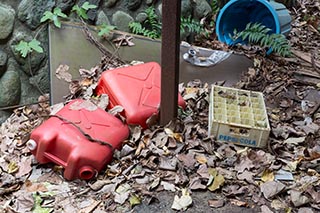 Kerosene containers dumper outside Hotel Skylove