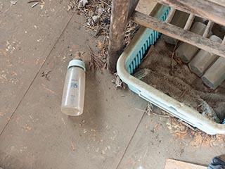 Baby bottle lying on floor