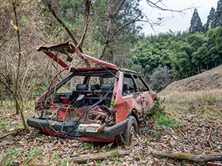 Abandoned Mazda in a field