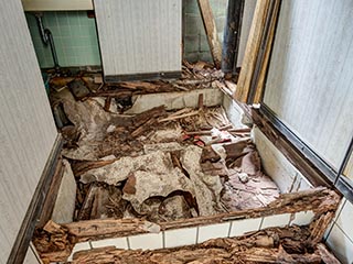 Rotten entry hall floor in Motel Sun River