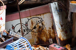 Old Freezer in Filthy Abandoned Restaurant Kitchen