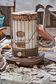 Oil Heater in Filthy Abandoned Restaurant Kitchen