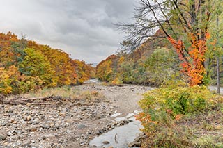 River and Autumn Leaves, Akita Prefecture, Japan