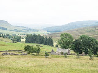 ruined house and surrounding countryside